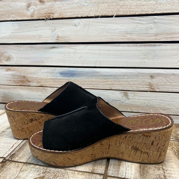 Sam Edelman Ranger Cork Wedge Slide Black Suede Platform Sandals 7.5 - Picture 4 of 8